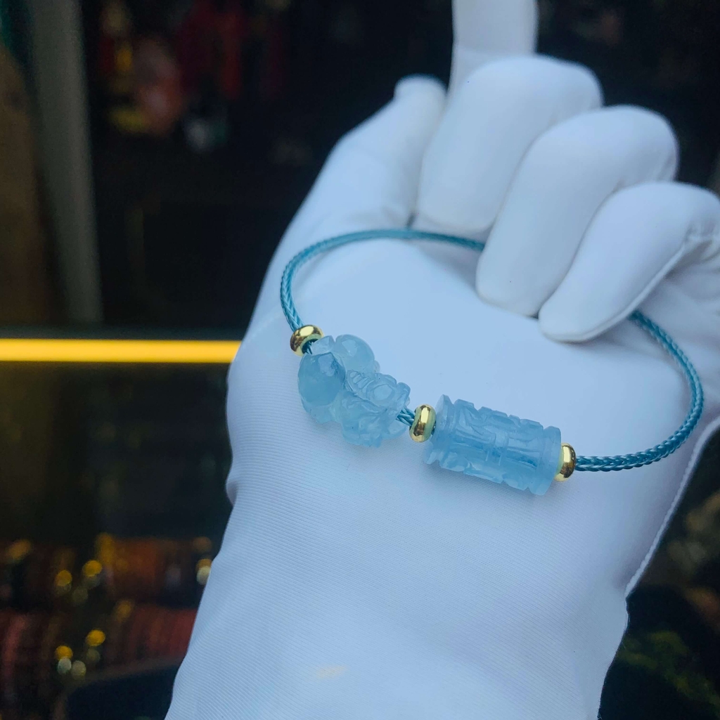 Tỳ hưu mix Lu thống khắc kim tiền đá Aquamarine