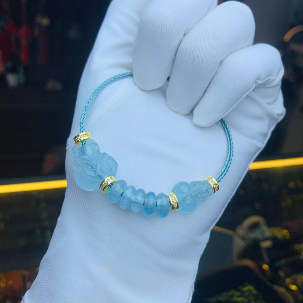 Tỳ hưu mix ngũ điếu và hồ ly đá Aquamarine
