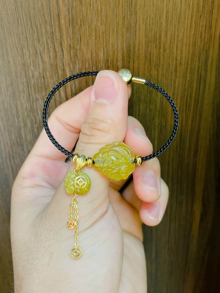 Hồ ly chúa mix charm túi tiền bọc bạc phủ vàng 24k thạch anh tóc vàng