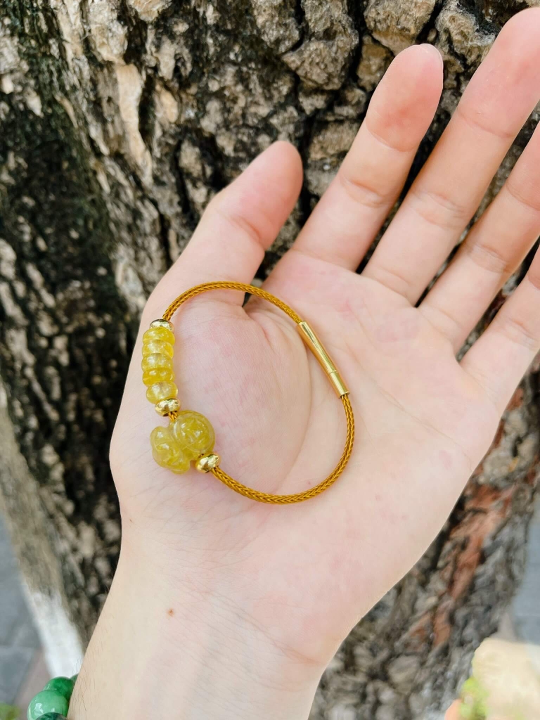 Ngũ điếu mix túi tiền đá thạch anh tóc vàng xuyên cap