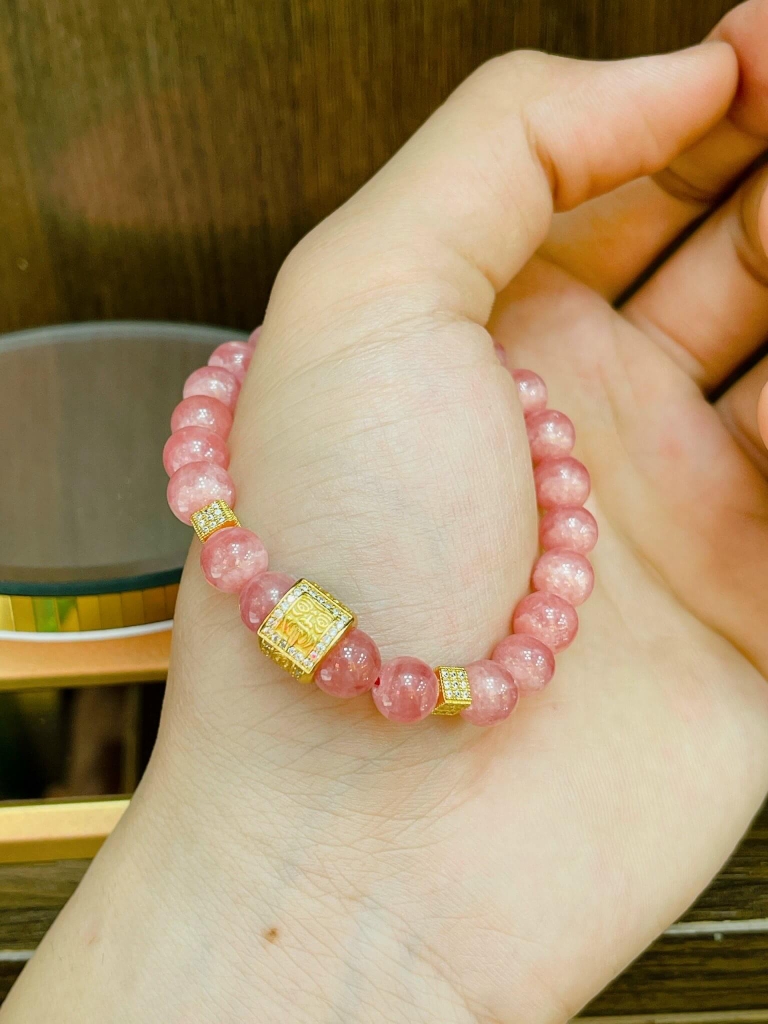 Đá đào hoa mix charm bạc phủ v24k