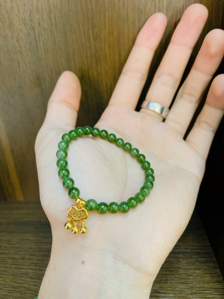 Ngọc bích 6li vòng đơn mix khoá trường mệnh mạ vàng