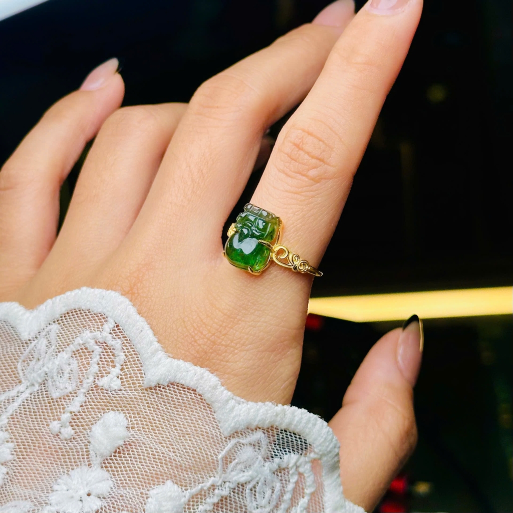 Nhẫn Tỳ Hưu Tourmaline Vàng 10K – Linh Vật Chiêu Tài & Đẳng Cấp Thượng Lưu
