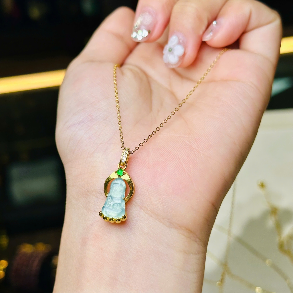 Dây Chuyền Mặt Phật Như Lai Lam Ngọc Bạc Phủ Vàng – Tâm An & May Mắn