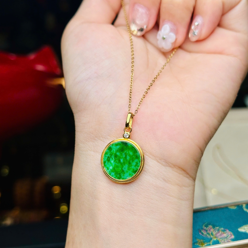 Dây Cổ Mặt Cẩm Thạch Tròn – Tinh Hoa Đất Trời, May Mắn & Bình An