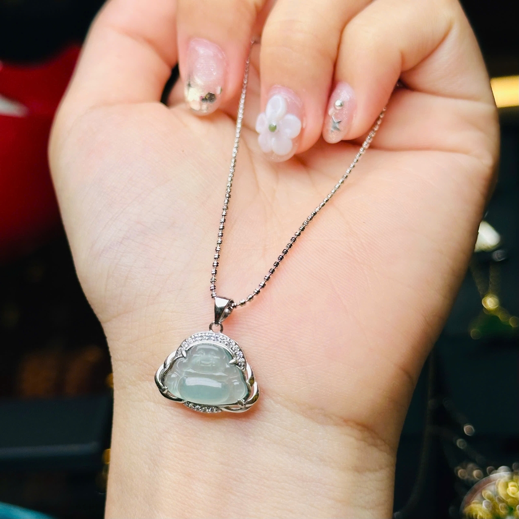 Dây Cổ Bạc 925 Mix Mặt Phật Di Lặc Lam Băng – Điềm Lành & Sự Bình An