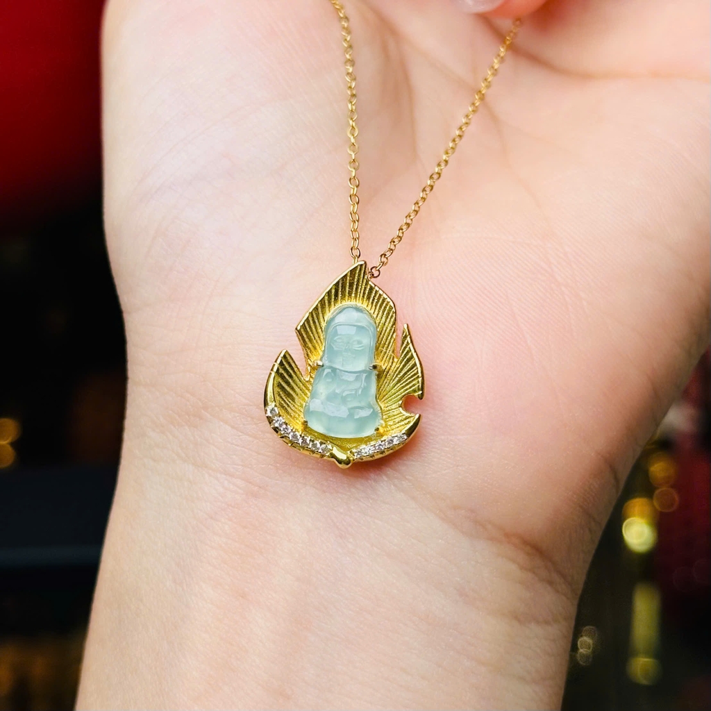 Dây Cổ Bạc Phủ Vàng Mix Mặt Phật Lam Băng Ngọc – Tâm An & Quý Phái