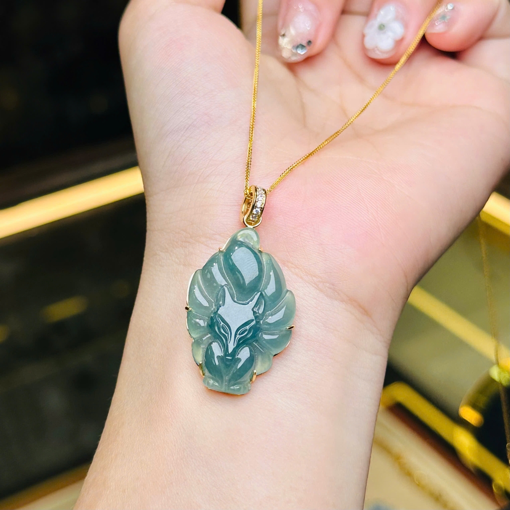 Mặt Hồ Ly Chúa Lam Ngọc Vàng 10K – Vẻ Đẹp Quyền Quý & Linh Thiêng