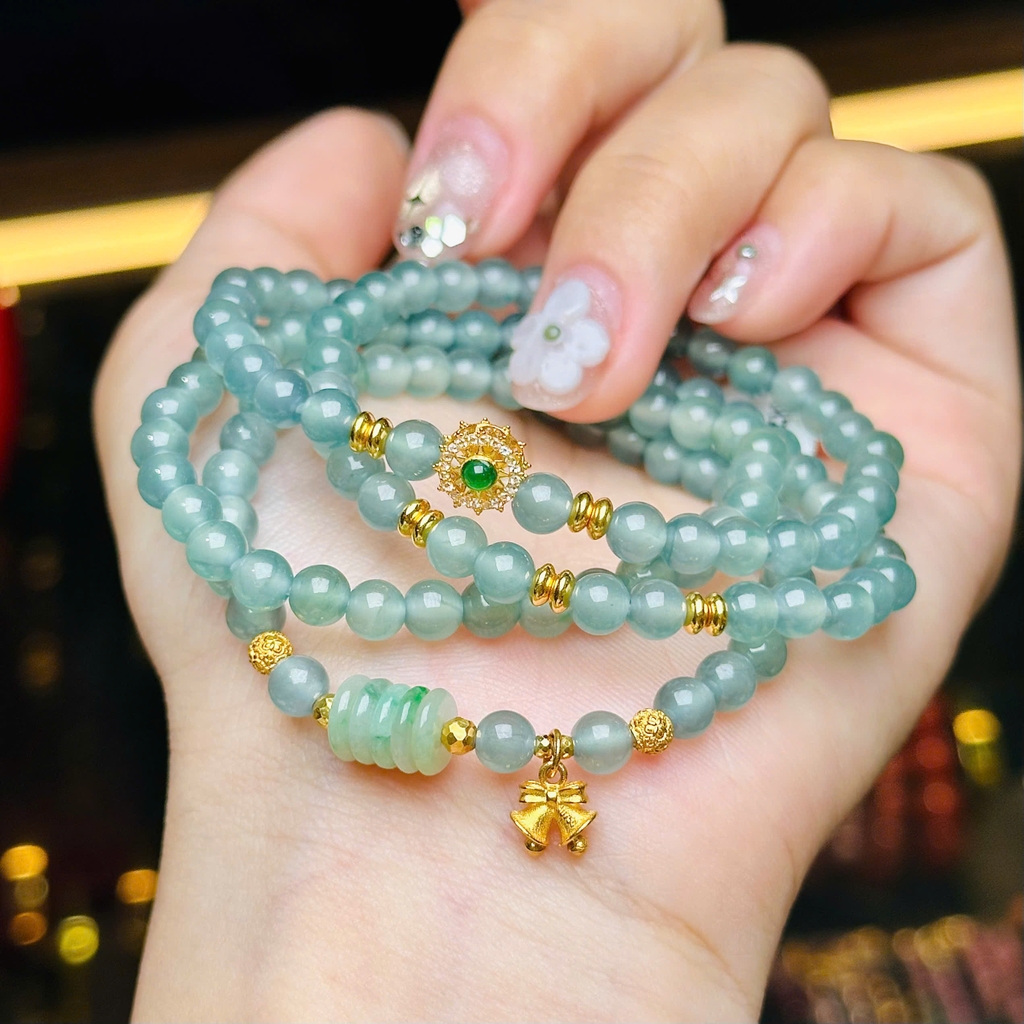 Chuỗi lam băng ngọc 5mm mix charm v18k