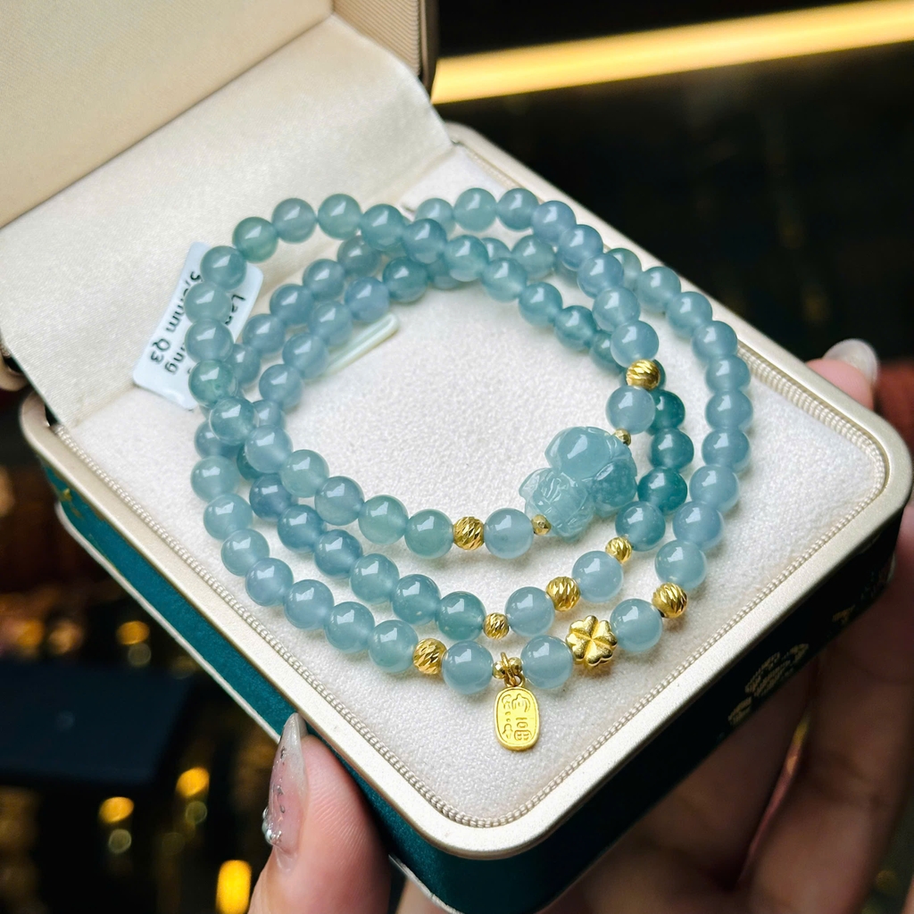 Chuỗi lam băng ngọc 5.8mm mix charm v18k