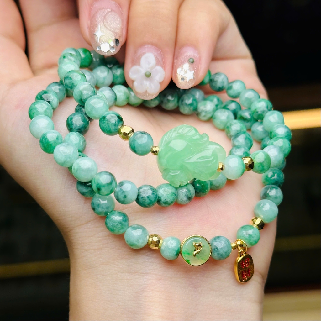 Chuỗi Phỉ Thuý Hoa Bay 6mm Mix Charm v18k