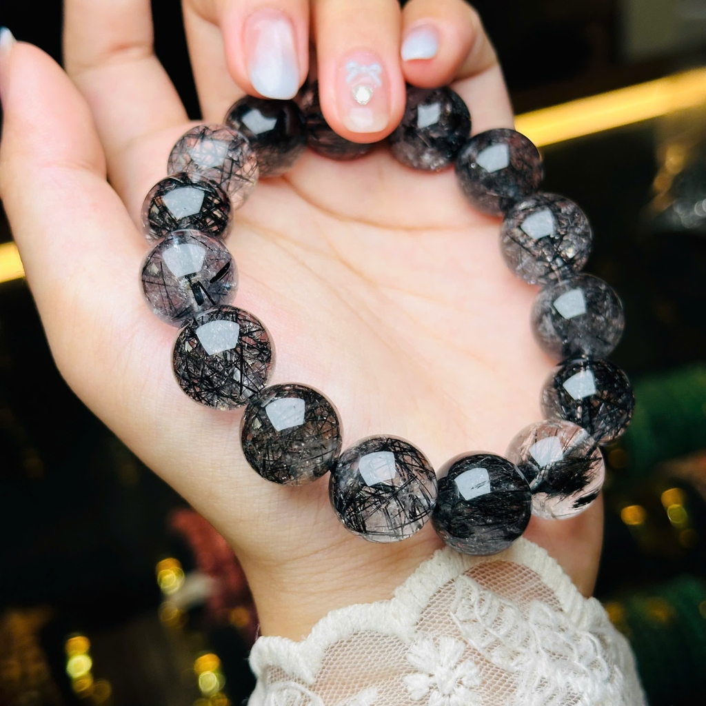 Chuỗi Thạch Anh Tóc Đen 14.5mm – Quyền Lực & May Mắn