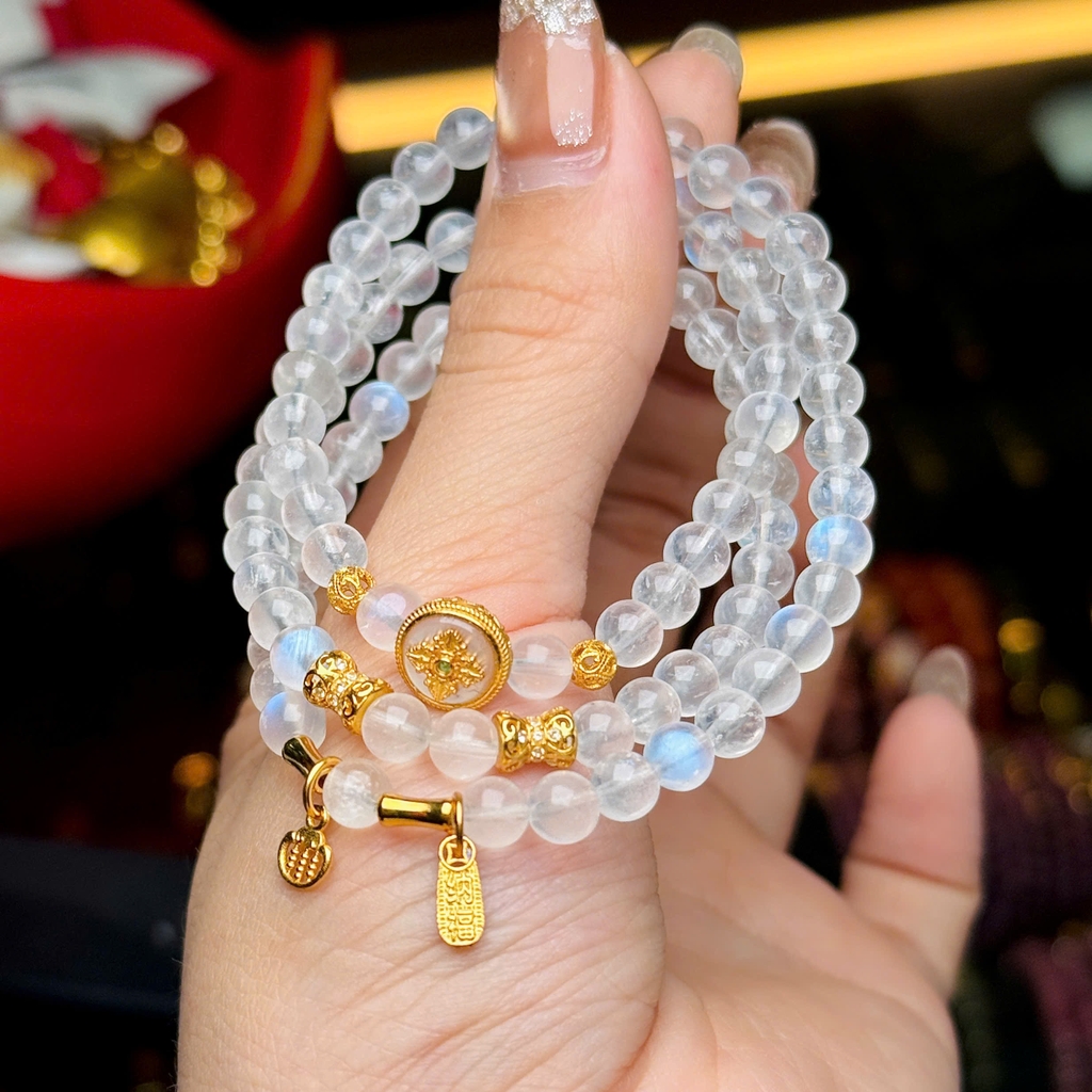 Chuỗi đá moon 5li mix charm bạc mạ