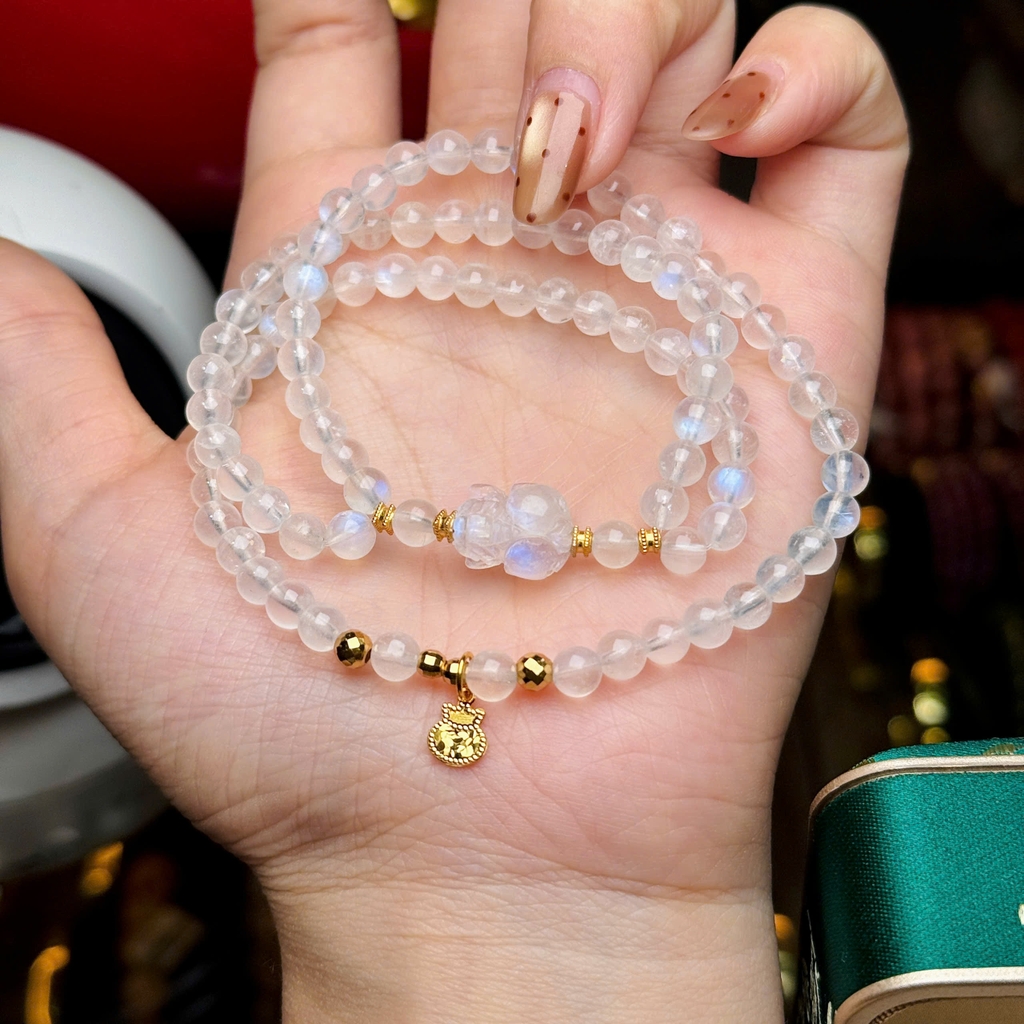 Chuỗi đá moon 5li mix charm bạc mạ