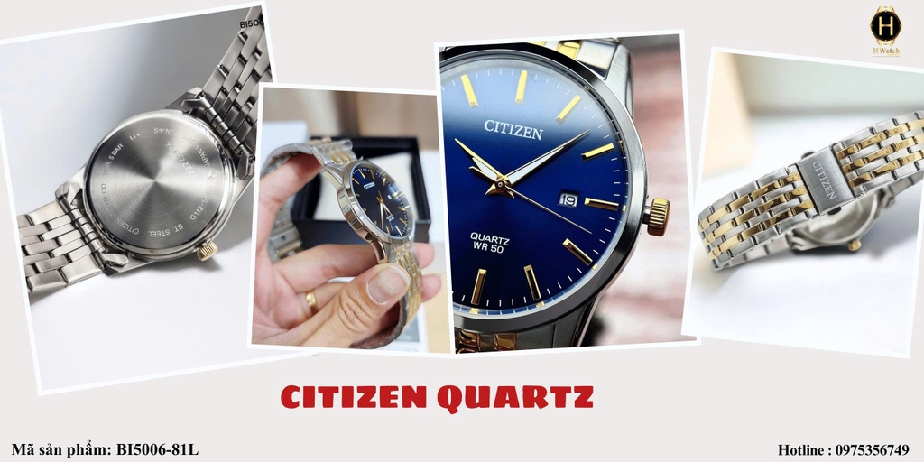  Citizen Quartz BI5006-81L Dây Thép Demi Vàng Mặt Xanh