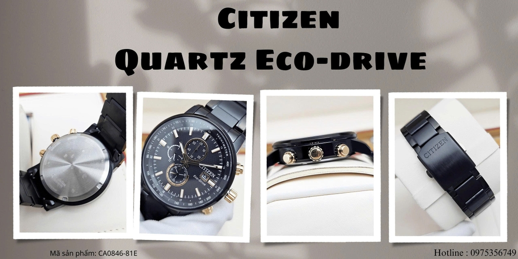  Citizen Quartz Eco-drive Chronograph Tachymeter CA0846-81E