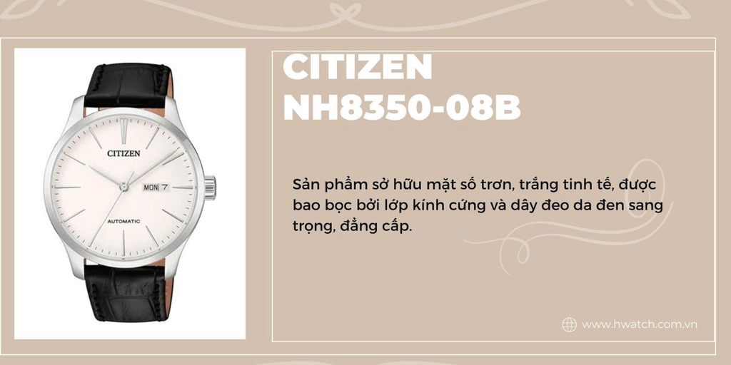 Citizen Automatic NH8350-08B Dây Da Vỏ Trắng Mặt Trắng Hiện Đại