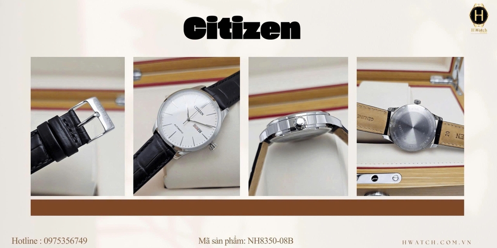 Citizen Automatic NH8350-08B Dây Da Vỏ Trắng Mặt Trắng Hiện Đại