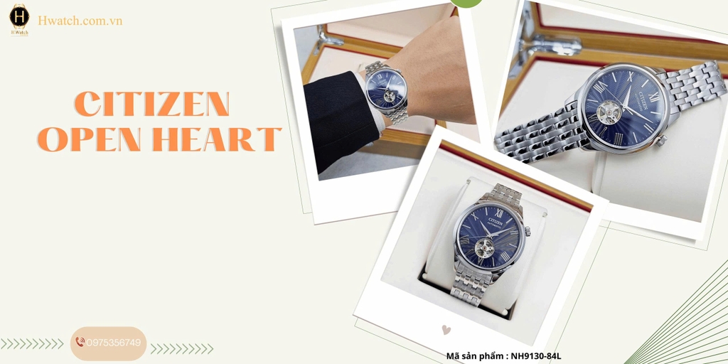 Citizen Automatic NH9130-84L Open Heart Dây Thép Mặt Xanh Sapphire