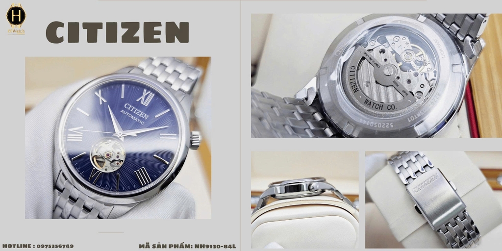 Citizen Automatic NH9130-84L Open Heart Dây Thép Mặt Xanh Sapphire