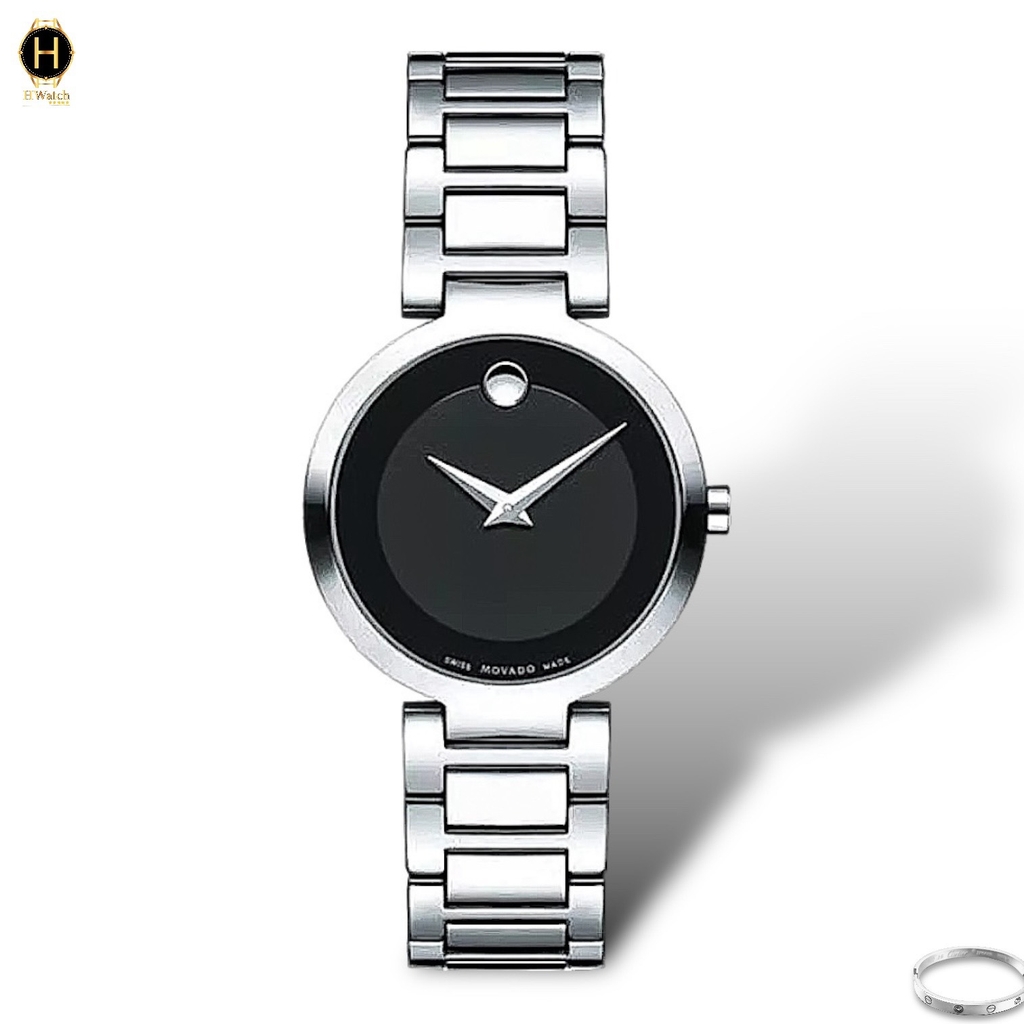 Đồng Hồ Nữ Movado Quartz Modern Classic 0607101 Dây Thép Trắng Mặt Đen