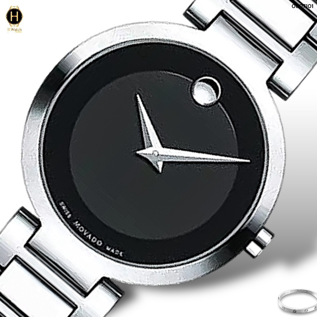 Đồng Hồ Nữ Movado Quartz Modern Classic 0607101 Dây Thép Trắng Mặt Đen