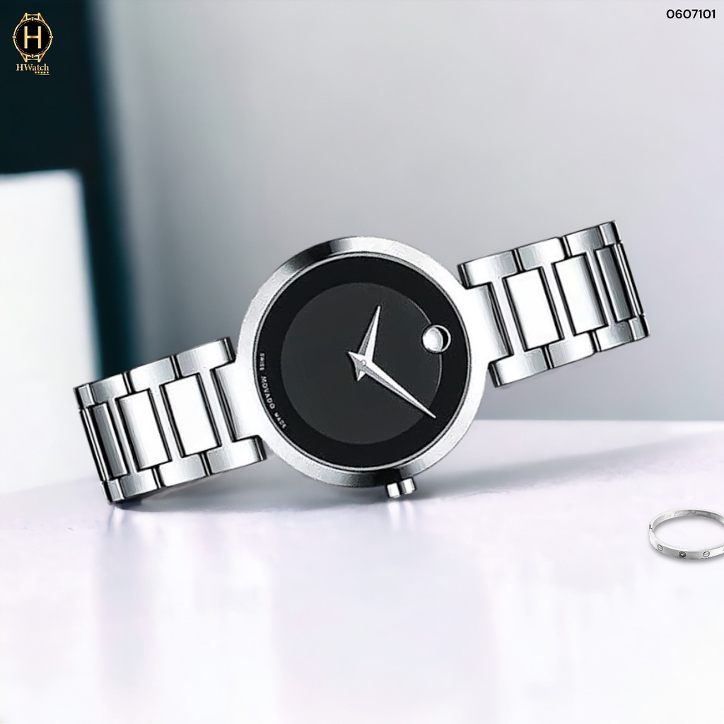 Đồng Hồ Nữ Movado Quartz Modern Classic 0607101 Dây Thép Trắng Mặt Đen