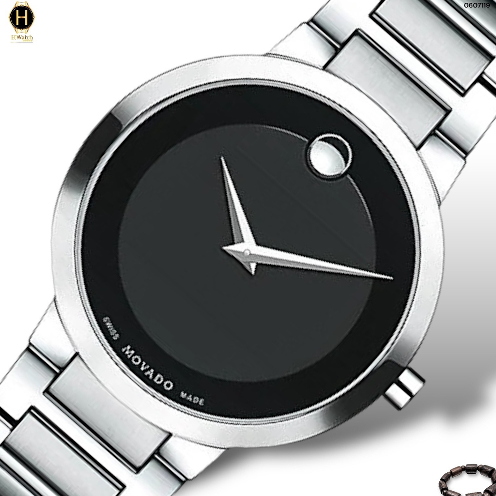 Đồng Hồ Nam Movado Quartz Modern Classic 0607119 Dây Thép Trắng Mặt Đen
