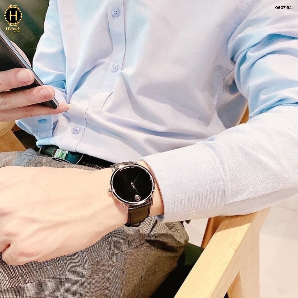 Đồng Hồ Nam Movado Quartz 0607194 Dây Da Đen Mặt Đen