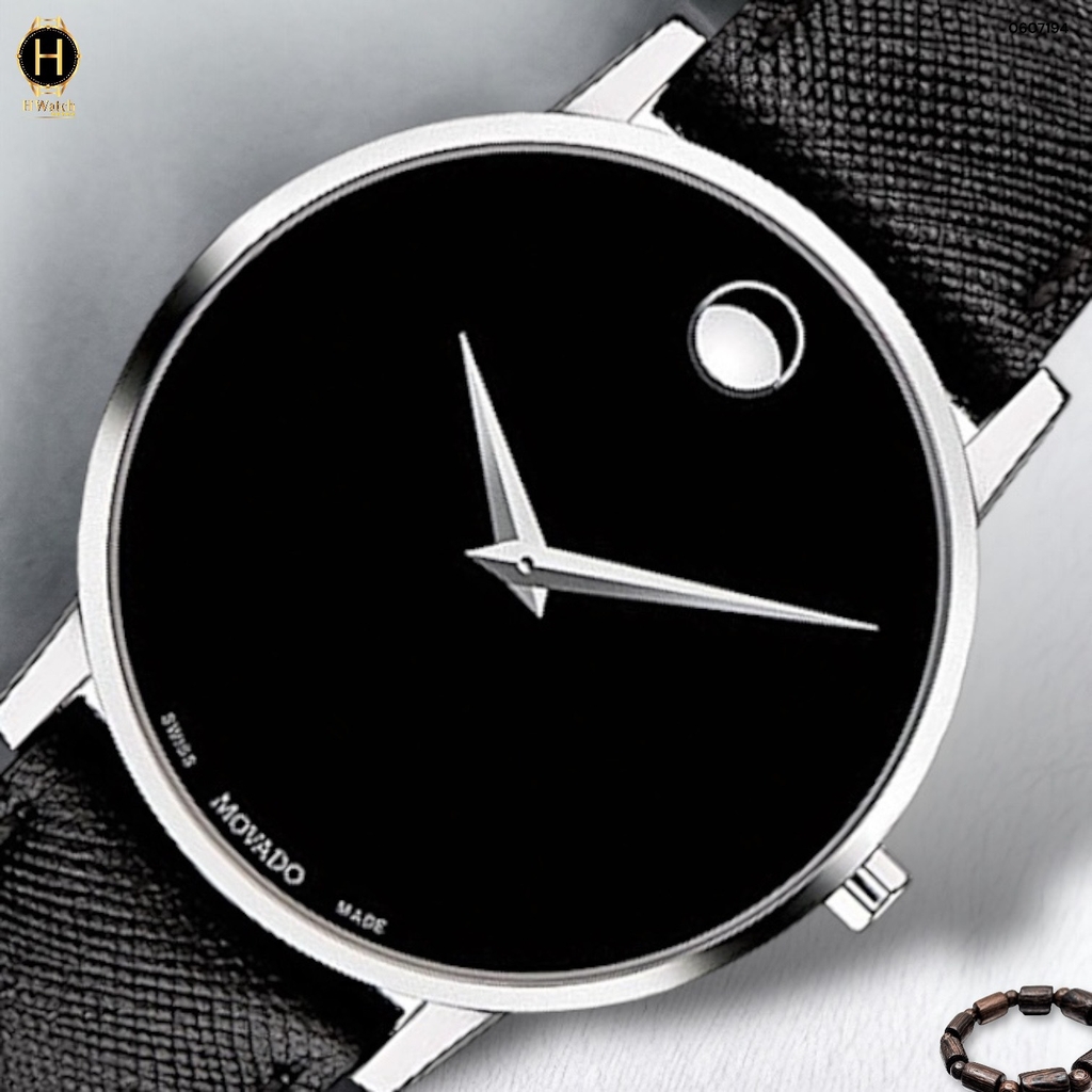 Đồng Hồ Nam Movado Quartz 0607194 Dây Da Đen Mặt Đen
