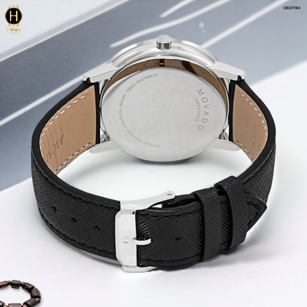 Đồng Hồ Nam Movado Quartz 0607194 Dây Da Đen Mặt Đen