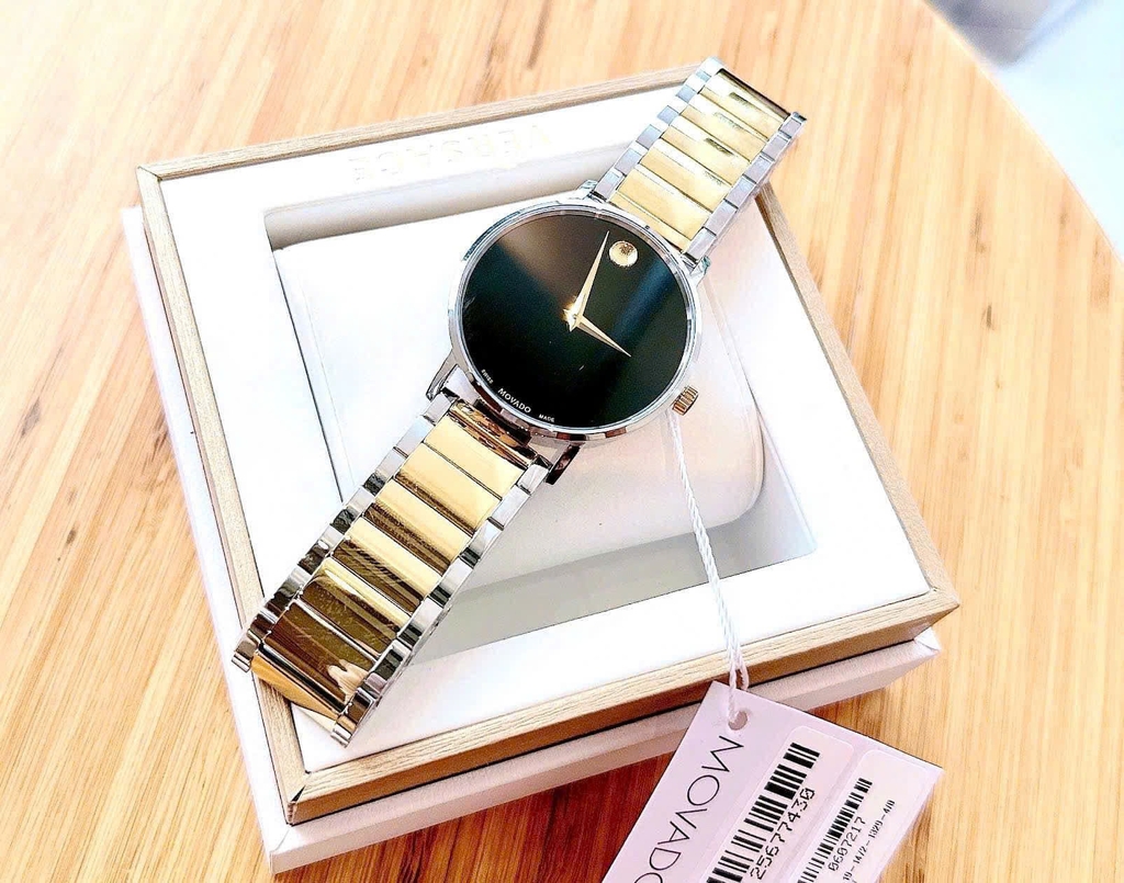 Đồng Hồ Nam Movado Quartz 0607217 Dây Thép Demi Gold Mặt Đen.