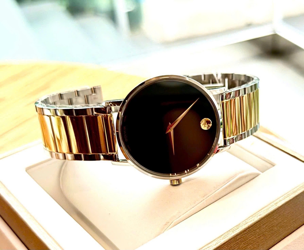 Đồng Hồ Nam Movado Quartz 0607217 Dây Thép Demi Gold Mặt Đen.