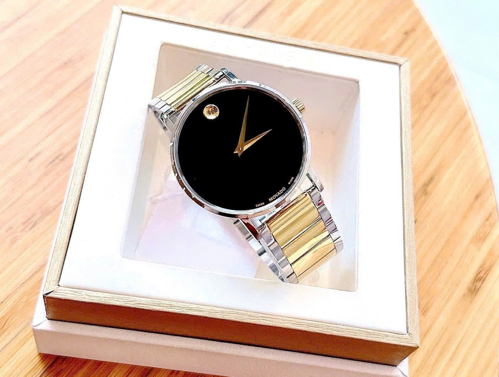 Đồng Hồ Nam Movado Quartz 0607217 Dây Thép Demi Gold Mặt Đen.