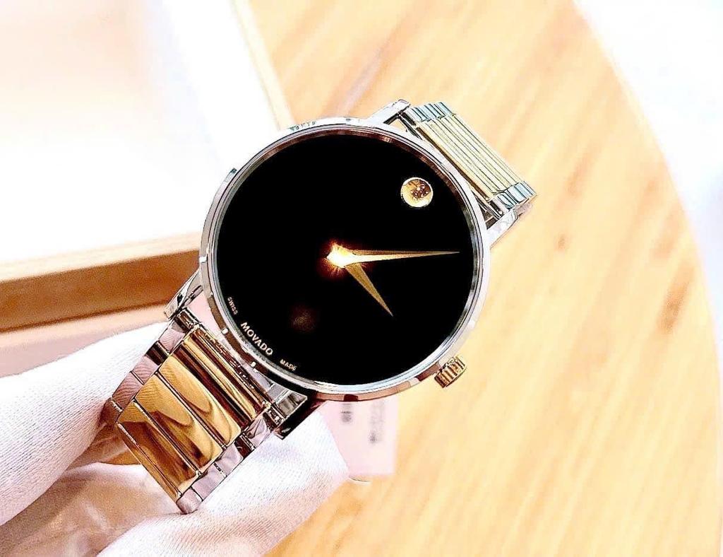 Đồng Hồ Nam Movado Quartz 0607217 Dây Thép Demi Gold Mặt Đen.