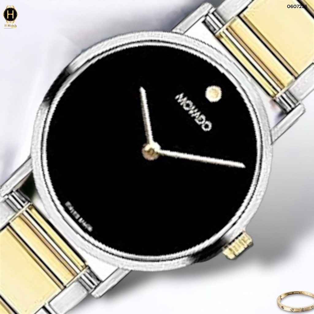 Đồng Hồ Nữ Movado Quartz Bracelet 0607236 Dây Thép Demi Vàng Mặt Đen