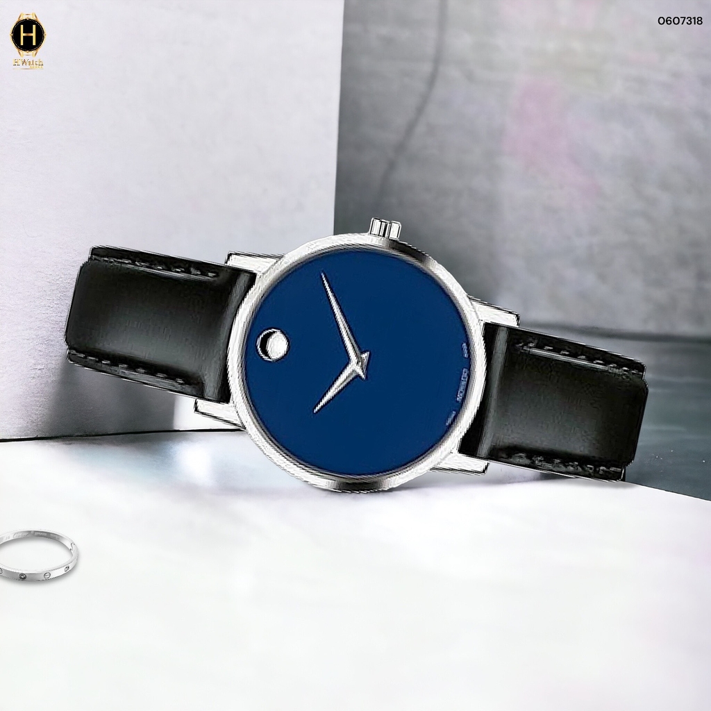 Đồng Hồ Nữ Movado Quartz Classic Museum 0607318 Dây Da Mặt Xanh Lam