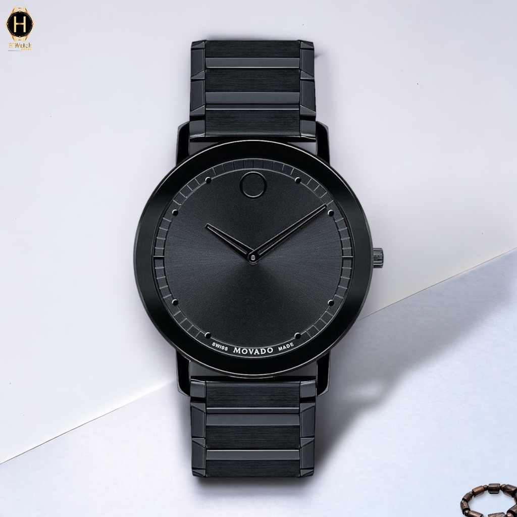 Đồng Hồ Nam Movado Quartz 0607408 Face Dây Thép Mặt Đen Sapphire