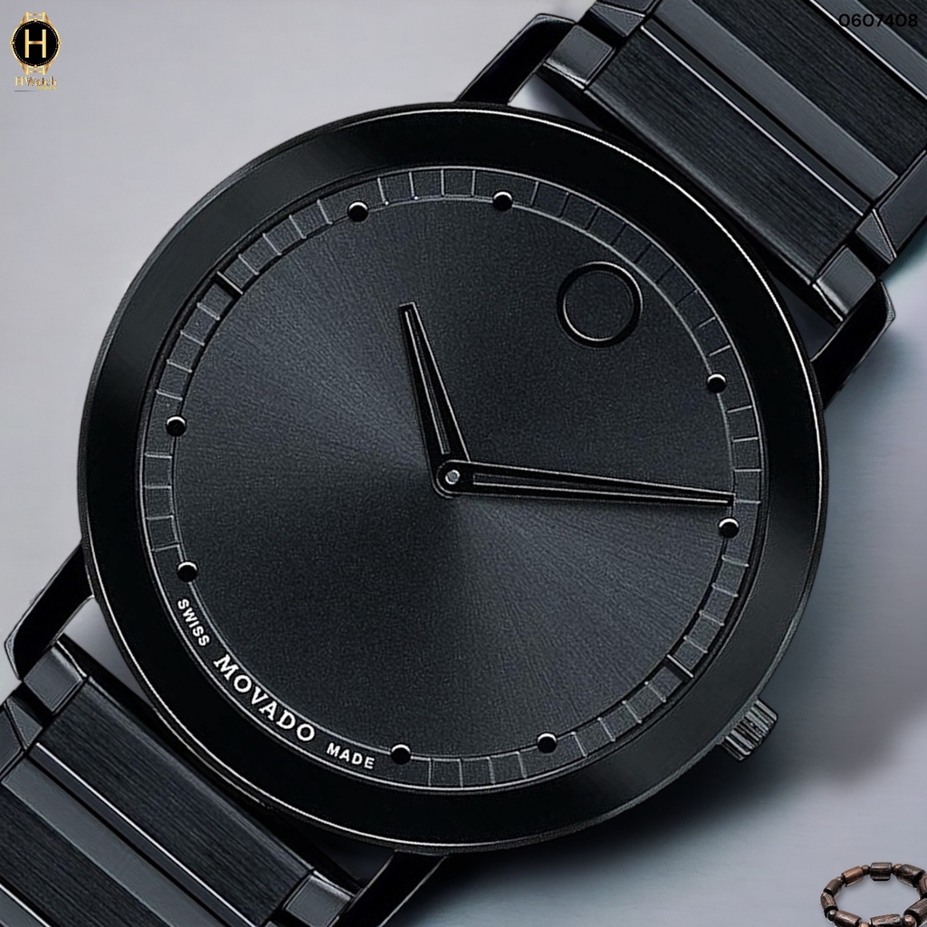 Đồng Hồ Nam Movado Quartz 0607408 Face Dây Thép Mặt Đen Sapphire