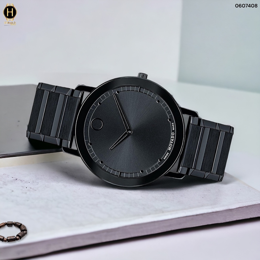 Đồng Hồ Nam Movado Quartz 0607408 Face Dây Thép Mặt Đen Sapphire