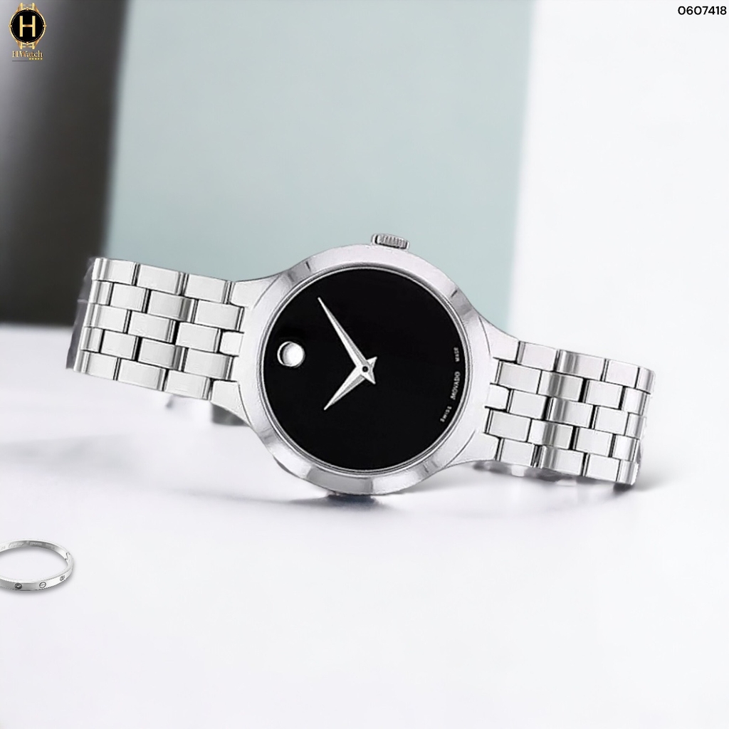 Đồng Hồ Nữ Movado Quartz 0607418 Veturi Dây Thép Mặt Đen