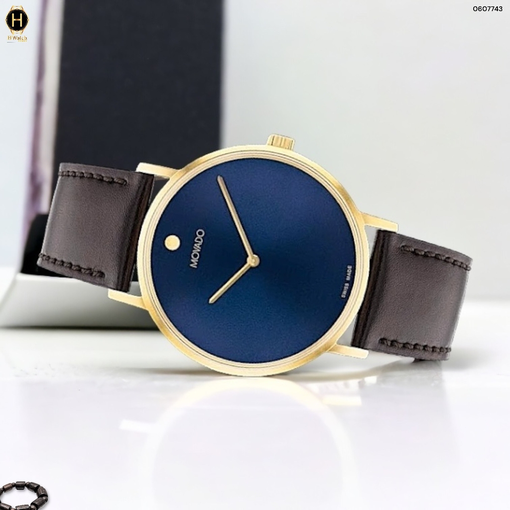 Đồng Hồ Nam Movado Quartz Signature 0607743 Dây Da Mặt Xanh Lam