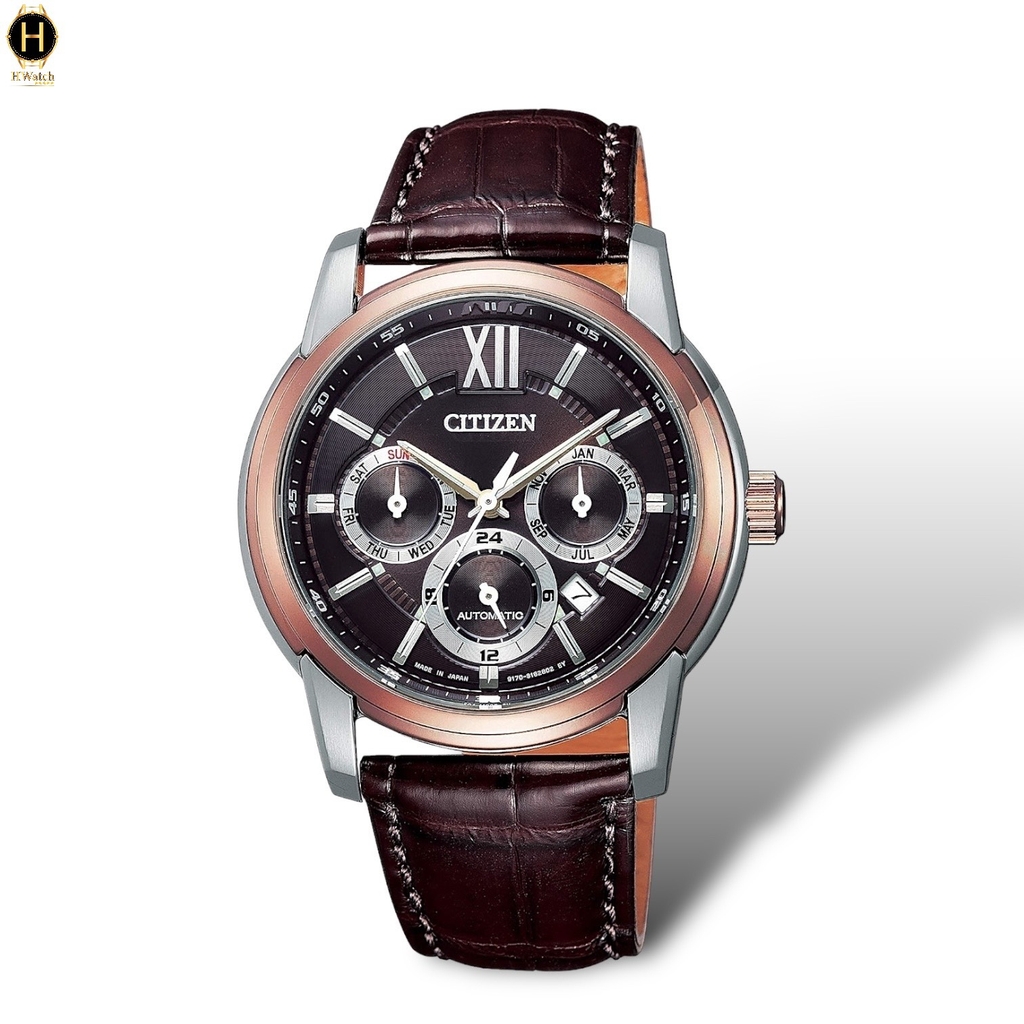 Đồng Hồ Nam Citizen Automatic Collection Mechanical Multi-Hands NB2004-18W  Dây Da Nâu Mặt Nâu