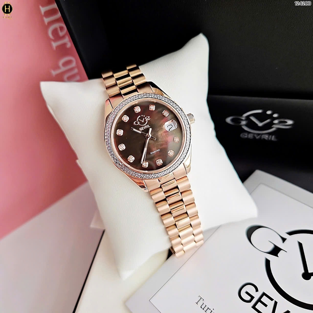 Đồng Hồ Nữ Gv2 By Gevril Quartz Turin Diamond 12420B