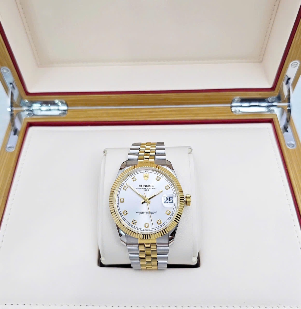 Đồng Hồ Cặp Sunrise Quartz 1255SA 2255SA Dây Thép Demi Gold Mặt Trắng ( Giá 1 Chiếc )