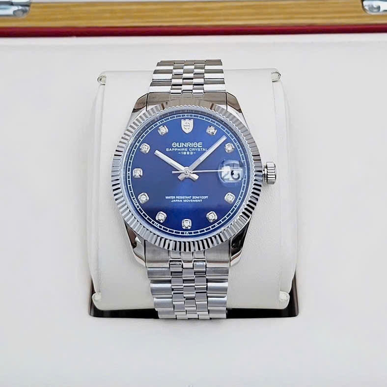 Đồng Hồ Cặp Sunrise Quartz 1255SA 2255SA Thép Trắng Blue ( Giá 1 Chiếc )