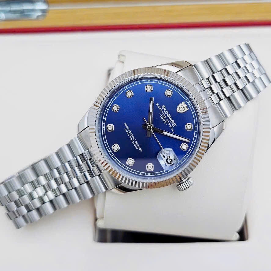 Đồng Hồ Cặp Sunrise Quartz 1255SA 2255SA Thép Trắng Blue ( Giá 1 Chiếc )