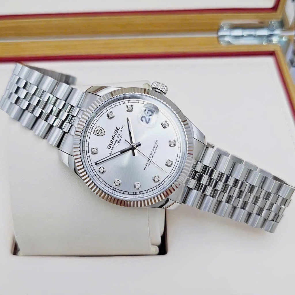 Đồng Hồ Nam Sunrise Quartz 1255SA Thép Trắng Nam