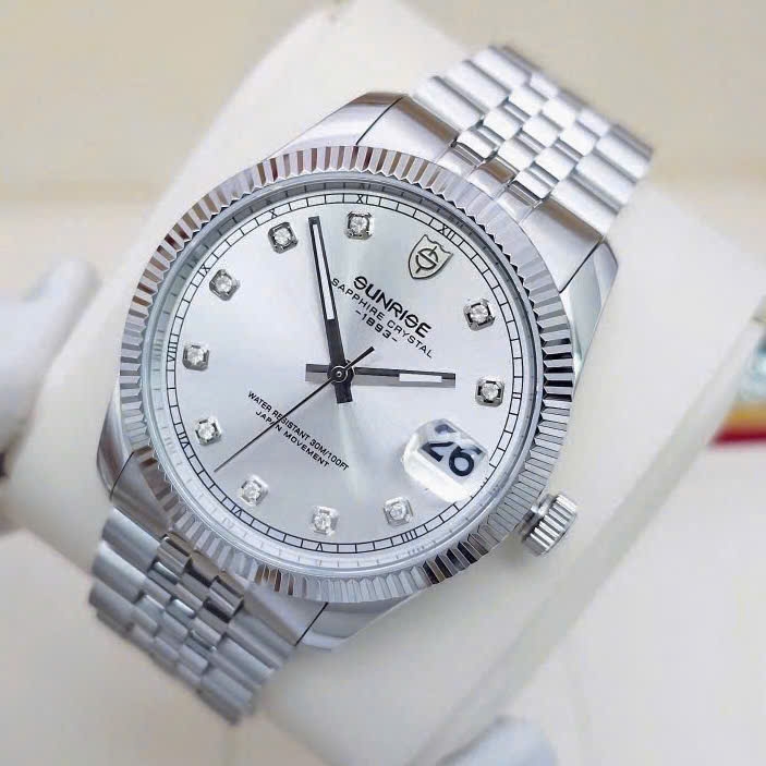 Đồng Hồ Nam Sunrise Quartz 1255SA Thép Trắng Nam