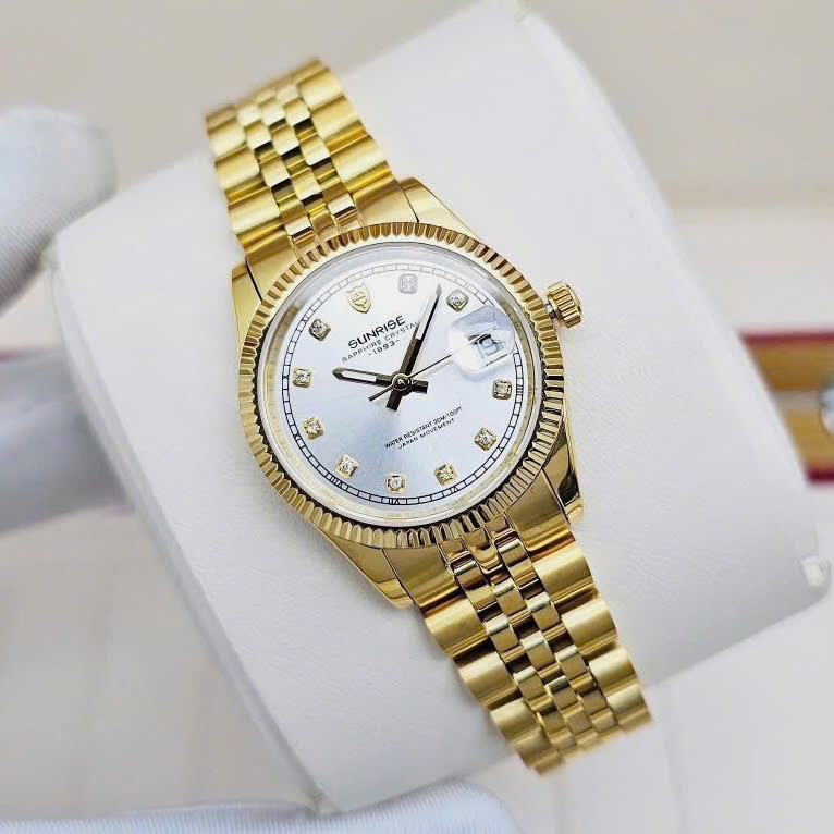 Đồng Hồ Cặp Sunrise Quartz 1255SA  2255SA Dây Sắt Vàng Mặt Trắng ( Giá 1 Chiếc )